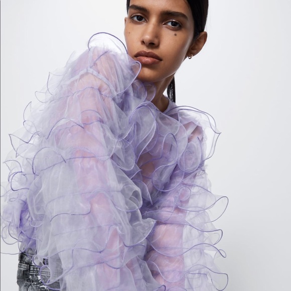 ZARA LIMITED EDITION RUFFLED LILAC SHIRT TOP - Picture 3 of 6